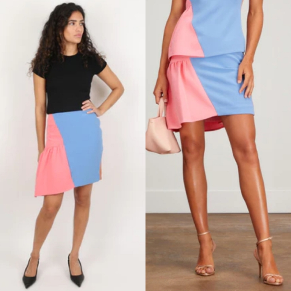 NWT Brogger Daphne Skirt Abstract Maximalist Blue Pink Tan Large